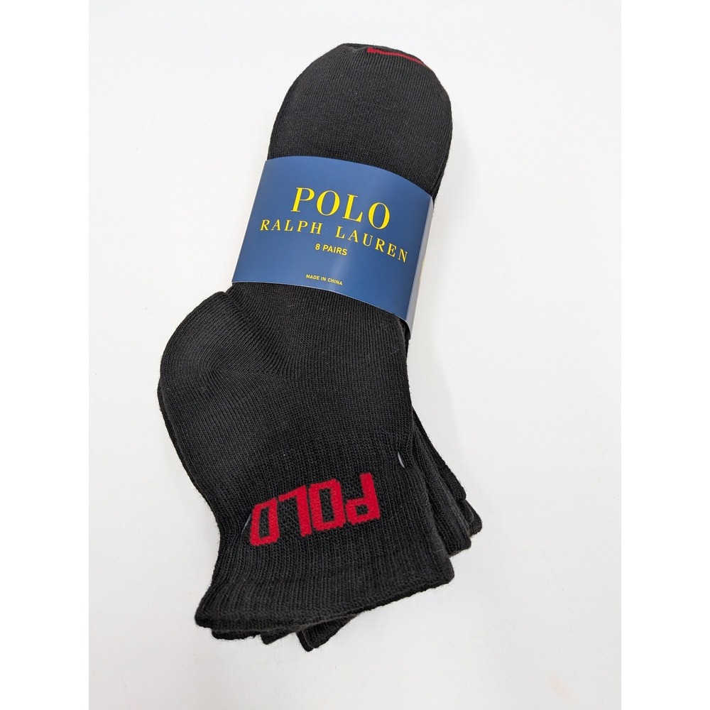 Polo Ralph Lauren Mens 8 Pair Ankle Socks Black Multi Logo ZP824511PKN8 10-13